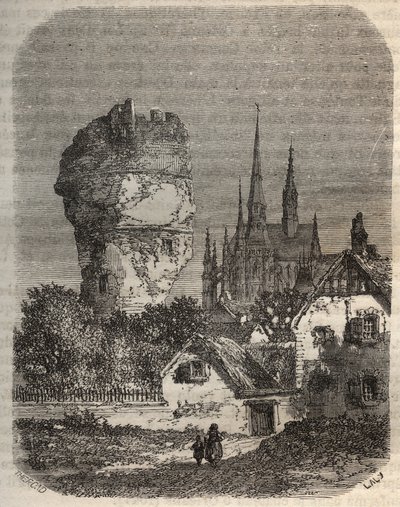 The Shoulder of Gallardon - feodale tower, dating from the 12th century - engraving in “Histoire de France” by Victor Duruy (1811-1894) - 1882 av French School