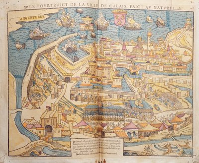 The Siege of Calais, 1558 (farget tresnitt) av French School