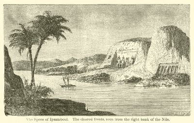 Speos of Ipsamboul, de ryddede frontene, sett fra Nilens høyre bredd (gravering) av French School