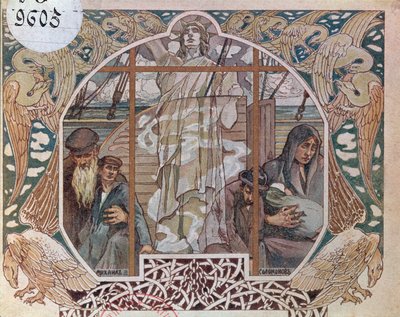 The Spirit of Liberty as the Only Hope, omslagsillustrasjon fra Au dela de lOcean, 1909 av French School