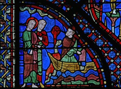 The St James Window: Almongenes (Hermogines) kaster bøkene sine i havet (w5) av French School