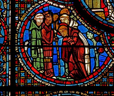 St Lubin-vinduet: St Avit velsigner Lubin og de to munkene (w45) av French School