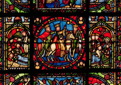 The Three Magi, detalj fra et vindu som viser historien om jomfruen av French School