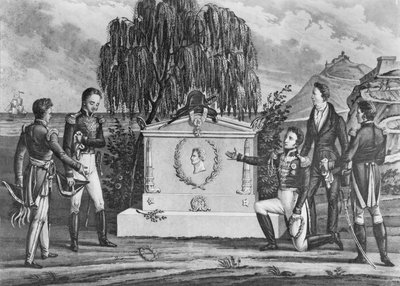 Graven til Napoleon Bonaparte (1769-1821) på St. Helena, 1821 (litho) (bw-foto) av French School