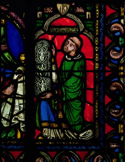 The Tree of Jesse Window, detalj som viser abbed Suger (ca. 1081-1151) som gir et vindu av French School