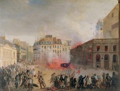 Vanntårnet i brann, Place du Palais Royal, 24. februar 1848 av French School