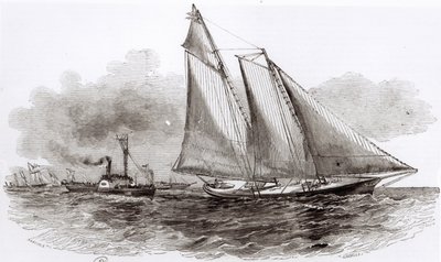 Yacht America tok ledelsen i 1851 Cowes Regatta, fra Le Monde Illustre, 1851 av French School
