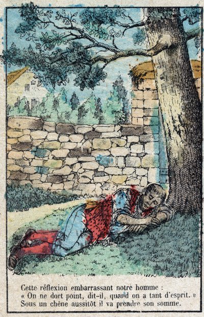 Eikenøtten og gresskaret. Fabler av Jean de La Fontaine (1621-95). Avbildning av Epinal fra slutten av 1800-tallet. av French School