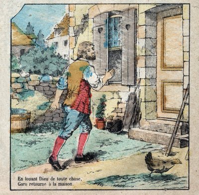 Eikenøtten og gresskaret. Fabler av Jean de La Fontaine (1621-95). Avbildning av Epinal fra slutten av 1800-tallet. av French School