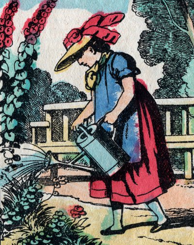 Aktivitetene for jenter fra gode familier: lære hagearbeid - Epinalt bilde - 1800-tallet (gravering) av French School