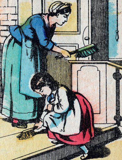 Aktivitetene for jenter fra gode familier: husarbeidet - Epinalt bilde - 1800-tallet (gravering) av French School