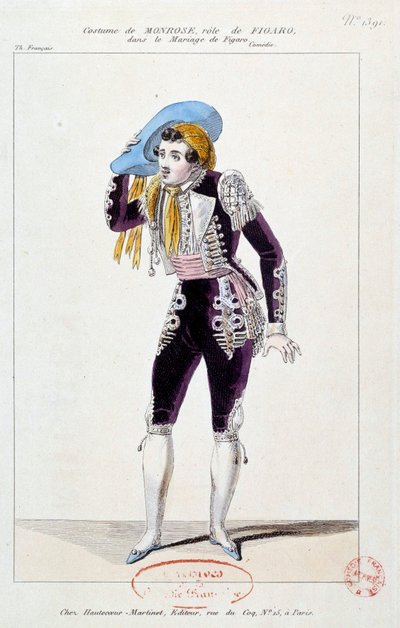 Skuespilleren Claude Louis Seraphin Barizain (eller Barisain) dit Monrose (1783-1843) i rollen som Figaro i Le mariage de Figaro"" av Pierre Augustin Caron de Beaumarchais (1732-1799) 1784 Paris, Comedie francaise av French School