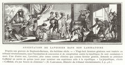 Arrestasjonen av Antoine Lavoisier i laboratoriet hans, 1794 av French School