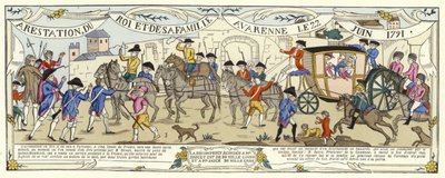 Arrestasjonen av Louis XVI av Frankrike og hans familie, Varennes, 22. juni 1791 av French School