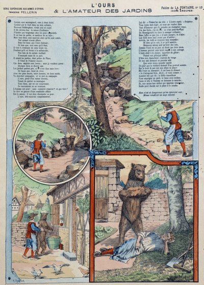 Bjørnen og hageelskeren - Fables de La Fontaine i bilder av Epinal av French School
