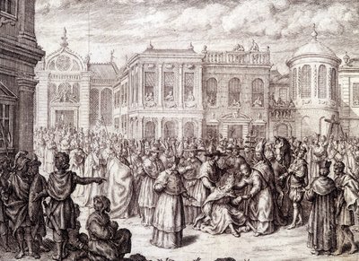 Fødselen til Papesse Jeanne - i "" History of the Papesse Jeanne"" av M. de Spanheim, Haag av French School