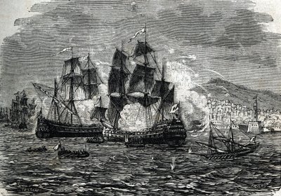 Bombardementet av Alger i august 1682 av Abraham Duquesne - (gravering) 1864 av French School
