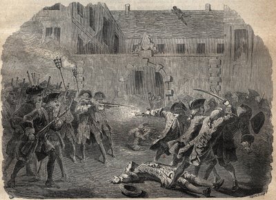 Briganden Louis Dominique Garthausen dit Cartridge (1693-1721) og hans følgesvenner som skal desuitalisere Hotel Desmaretz i Paris, blir overrasket og angrepet av bueskytterne etter en hard kamp, de flykter gjennom takene - den franske briganden Louis Domi av French School