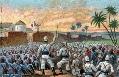 Erobringen av Abomey, tidligere hovedstad i Behanzin (Benin i dag) av den franske ekspedisjonsstyrken på oppdrag fra general Alfred Amedee Dodds (17. november av French School