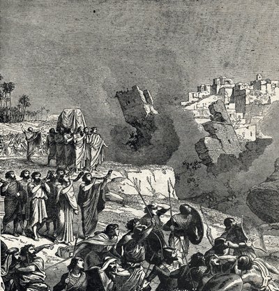 Erobringen av Jeriko der Israels folk får sine trompeter til å lyde under bymurene hvis adgang er forbudt for dem, Ce son fait fait les murs de la ville (Slaget ved Jeriko, det første slaget mellom israelittene i deres erobring av av French School