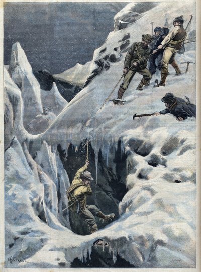 Katastrofen på Mont Blanc (Mont Blanc): døden til reisende og deres guider under deres ekspedisjon, i "Le Petit Parisien" av French School