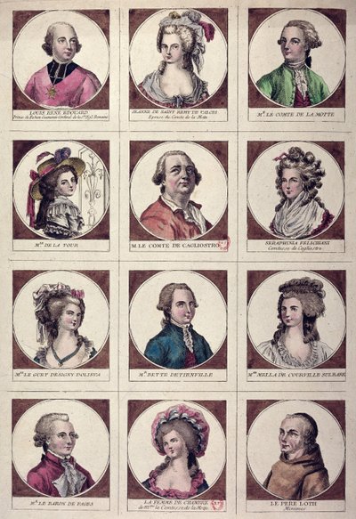 Hovedpersonene involvert i Affair of the Collier de la Reine 17856 av French School