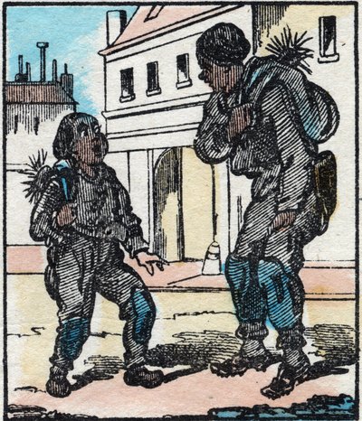 The chimney sweep. Engraving in “” La chanson des metier””. Epinal imaging, late 19th century. Private Collection av French School