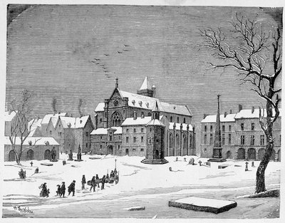 Kirken til de uskyldiges kirkegård i 1445 - i "Paris gjennom århundrene" av H. Gourdon de Kenouillac av French School