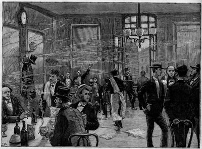 The coffee boys in an establishment on Rue Montmartre in Paris, In “” the Illustrous World”” 1886. av French School