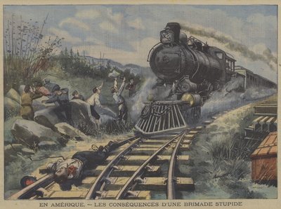 Konsekvensene av en dum mobbehandling i Amerika (farge litho) av French School