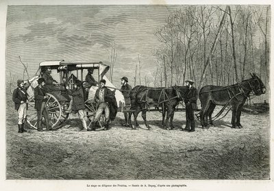 Kurset eller flid på præriens hest, tegning av A.Dupuis, for å illustrere historien om en ekskursjon til Canada og den nordlige røde elven, i 1873, av H. de Lamotte. Gravering i Le tour du monde av French School
