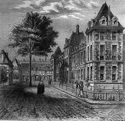 The court of the Saint Louis Hospital in Paris at the end of the 16th century. av French School