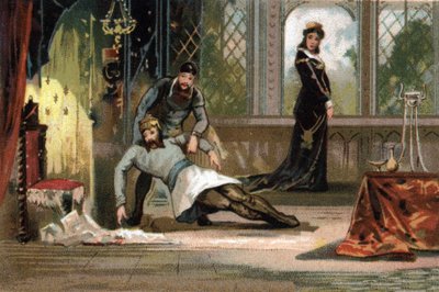 Dødsfallet til Ludvig V sa Faineanten (ca. 967-987), konge av Frankrike fra 986 til 987. Ifølge bildet ble han forgiftet av sin kone Adelaide d