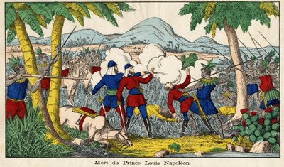 The death of Prince Eugene Louis Napoleon on 1 June 1879, imperial prince (23 years old), only son of former Emperor Napoleon III and his wife. Picture of Epinal of the 19th century. av French School