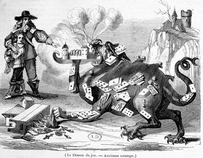Spillets demon - fransk allegorisk gravering av French School