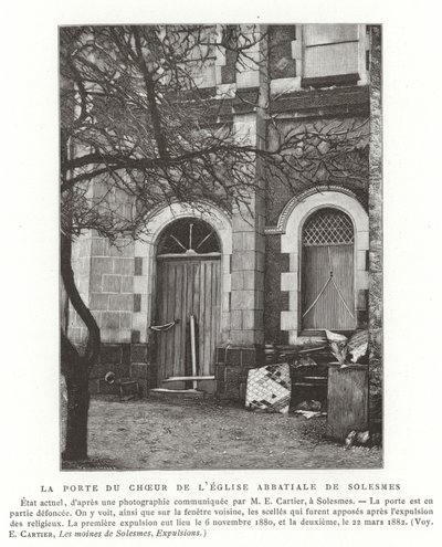 Døren til koret til klosterkirken i Solesmes, Frankrike av French School
