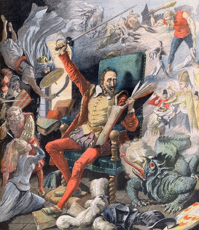 Drømmen om Don Quijote. Le Reve de Don Quixote (Miguel De Cervantes) - Illustrasjon for Le petit Journal, 21. mai 1905. av French School