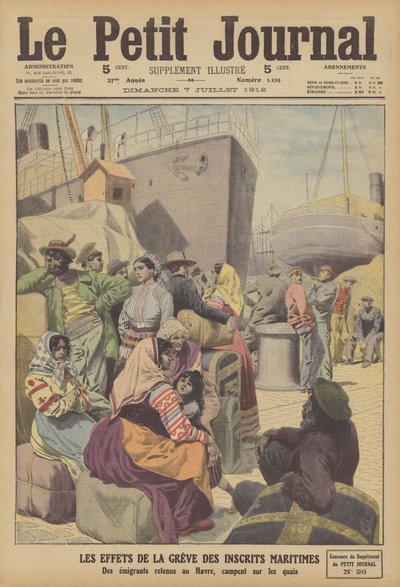 Effektene av skipsstreiken i Frankrike (farge litho) av French School
