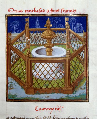 Den lukkede hagen og fonteneforseglingen miniatyr fra Mester av Dreux-Bude (Dreux Bude) (Andre d