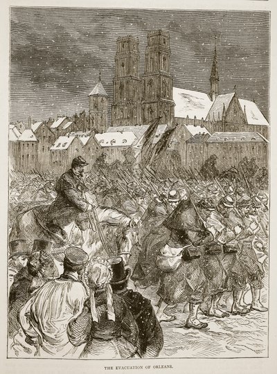 Evakueringen av Orleans, desember 1870, illustrasjon fra Cassells historie om krigen mellom Frankrike og Tyskland, 1870-1871 av French School