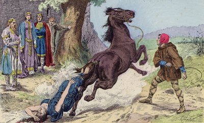 Henrettelsen av Brunhilda av Austrasia av Chlothar II, 613 (fargeillustrasjon) av French School