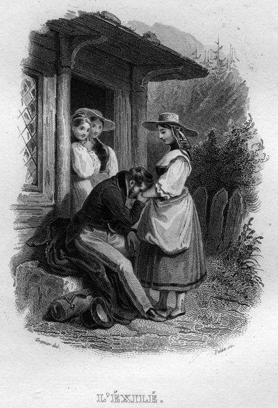 Eksilen Chanson de Beranger i "" Works Completes"" (1834) av Pierre Jean de Beranger (1780-1857), fransk poet og låtskriver. av French School