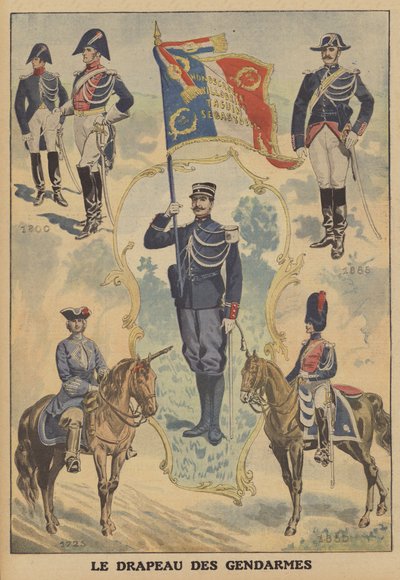 Flagget til de franske gendarmene (farge litho) av French School