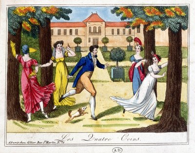 Spillet om de fire hjørnene. Gravering tidlig på 1800-tallet. av French School