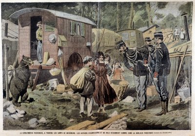 Gendarmeriet søker, gjennom sigøynerleirene, gjerningsmennene til nylige angrep og ran begått i den parisiske forstaden - i "" Pelerin"" av 21.04.1907. av French School