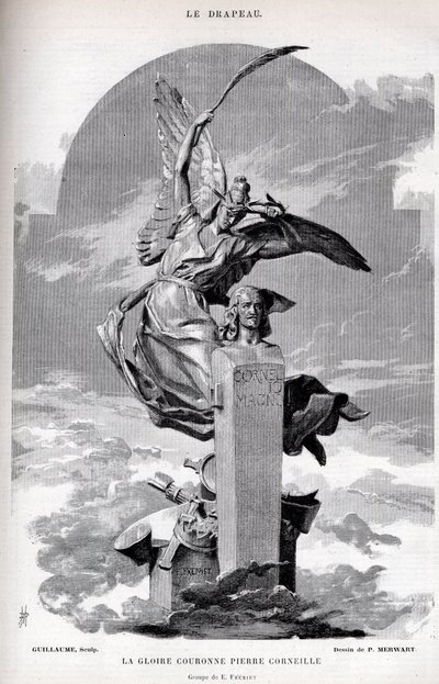 Herlighetskronen Pierre Corneille - tegning av Merwart for "" flagget - berømt overvåker av League of Patriots"" - 1884 av French School