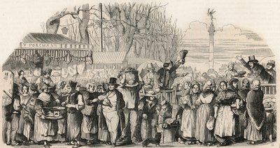 The ham fair on Boulevard Bourdon in Paris - Engraving in “Tableau-de-Paris” by Edmond Texier 1852 av French School