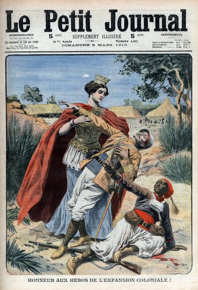 Kolonialismens helter (i Nord-Afrika) hedres allegorisk gravering "Le Petit Journal", 6. mars 1910 (gravering) av French School