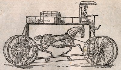 Hippocycle: oppfinnelse for "hestekonservering" som et transportmiddel etter ankomsten av biler og sykler. Gravering i "" Le Pelerin"" av 9. august av French School