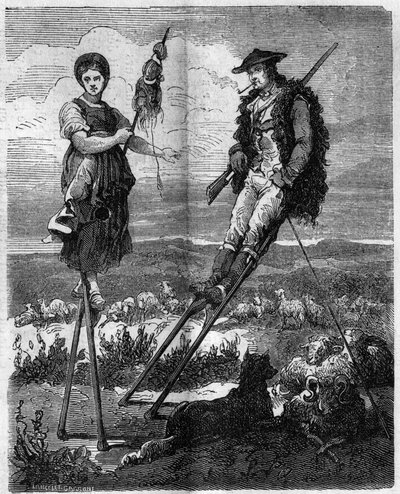 The inhabitants of Arcachon go up on a shepherd and a peasant holding a cattail. Gironde (33) av French School